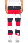 Thom Browne Striped Cotton-jersey Jogging Bottoms In Blue,red,stripes,white