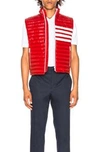 THOM BROWNE THOM BROWNE 4 BAR STRIPE DOWNFILL QUILTED VEST IN RED,WHITE.,TMBX-MO144