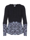 KENZO LEO-PRINT COTTON-POPLIN AND CABLE-KNIT WOOL JUMPER,10651030