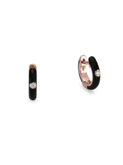 Ef Collection 14k Rose Gold & Diamond Enamel Huggie Earrings