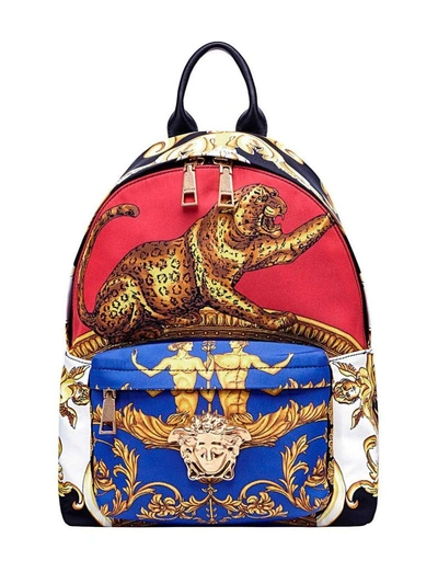 Versace Palazzo Signature Pillow Talk-print Leather And Nylon Back Pack In Multi