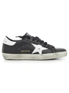 Golden Goose 'super-star' Black Low Top Sneakers With Logo Patch And Suede Details In Leather Man In Black White Star