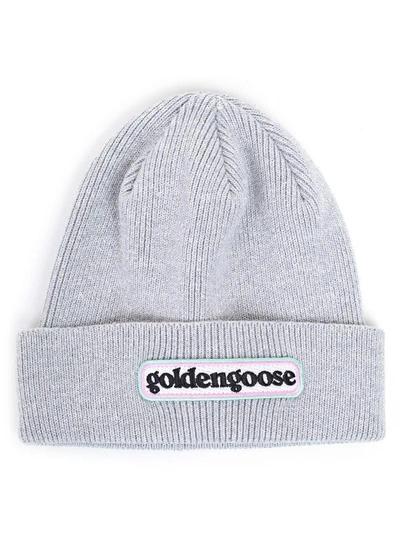 Golden Goose Logo Patch Beanie In Grey