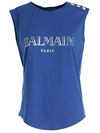 Balmain Iridescent-logo Cotton-jersey Tank Top In Celectric Blue