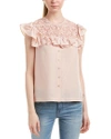 REBECCA TAYLOR LACE YOKE SILK TOP,191860080650