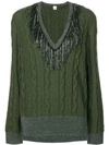 PINKO TINSEL FRINGE CABLE KNIT SWEATER