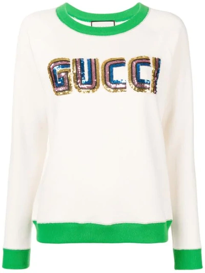 Gucci Sequin-embellished Cotton-jersey Sweatshirt In White