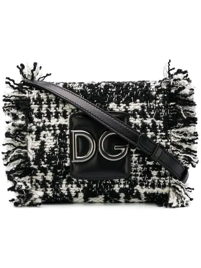 Dolce & Gabbana Dg Fringed Tweed Shoulder Bag In Black