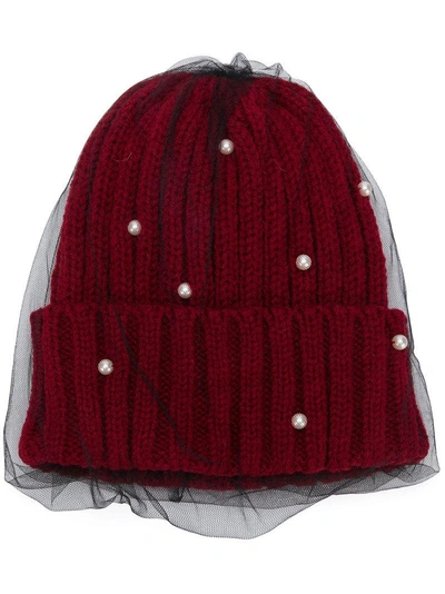 Ca4la Mesh Embellished Beanie Hat In Red