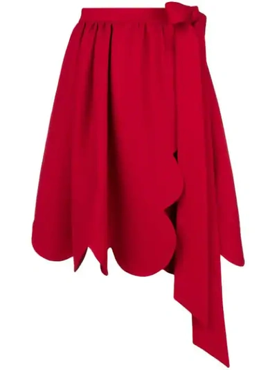 Valentino 扇贝边半身裙 In Red