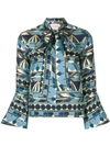 La Doublej Happy Wrist Umbrella Print Silk Blouse In Umbrellas Blu