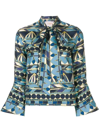 La Doublej Happy Wrist Umbrella Print Silk Blouse In Umbrellas Blu