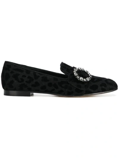 Dolce & Gabbana Leopard-print Crystal-buckle Loafers In Black Leopard
