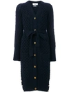 THOM BROWNE LONG CABLE KNIT V-NECK CARDIGAN COAT