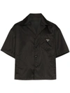 Prada Triangle Logo-plaque Leather Shirt In Black