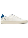 GIVENCHY WHITE AND BLUE URBAN STREET LOGO APPLIQUE LEATHER SNEAKERS