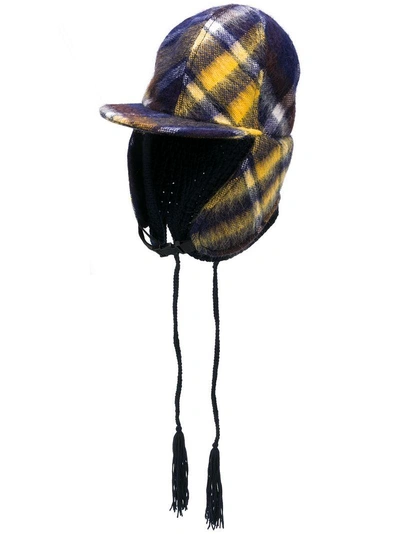 Sacai Checked Trapper Hat In Blue