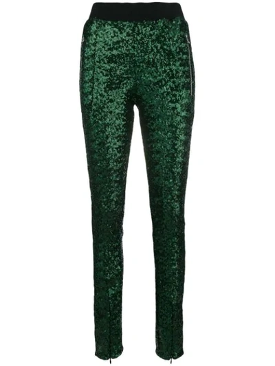 Amen Sequin Embellished Slim Trousers In Green