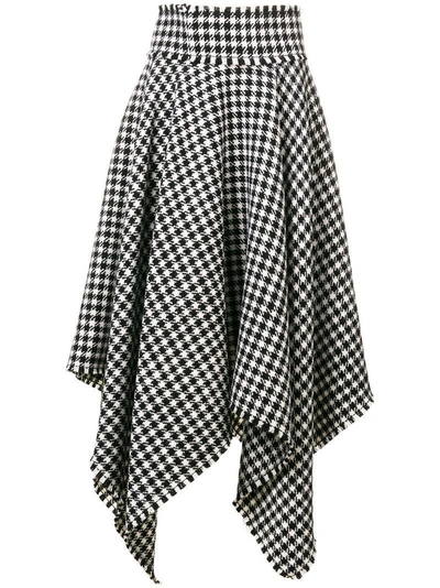 Dolce & Gabbana Houndstooth Handkerchief Hem Stretch Wool Skirt In Black