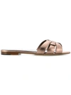 Saint Laurent Women's Tribute Metallic Leather Slides In Metallic