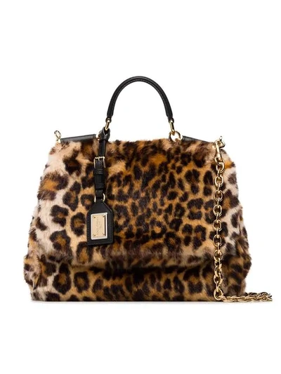 Dolce & Gabbana Leopard Print Sicily Bag - Brown