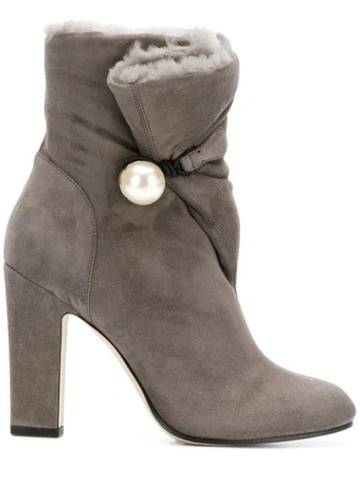 Jimmy Choo Bethanie 85 Shearling-lined Suede Ankle Boots In Grey