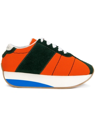 Marni 40mm Suede & Mesh Platform Sneakers In Orange,green