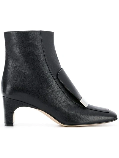 Sergio Rossi 60mm Metal Plaque Leather Ankle Boots In Black