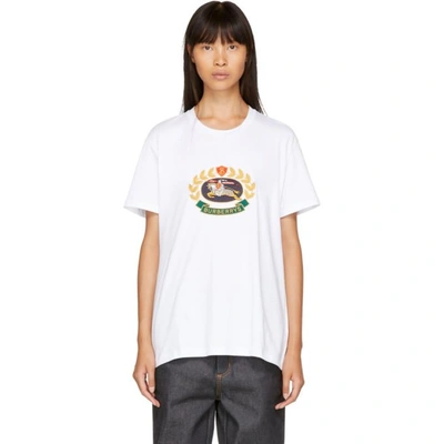 Burberry Gully Crest And Logo-embroidered Cotton T-shirt In White