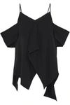 ROLAND MOURET ROLAND MOURET WOMAN CHISWELL COLD-SHOULDER DRAPED STRETCH-CREPE TOP BLACK,3074457345618811824