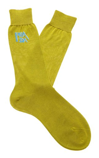 Prada Logo Intarsia Fine Knit Socks In Yellow