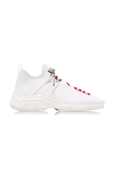 Prada Leather-trimmed Logo-intarsia Stretch-knit Trainers In White