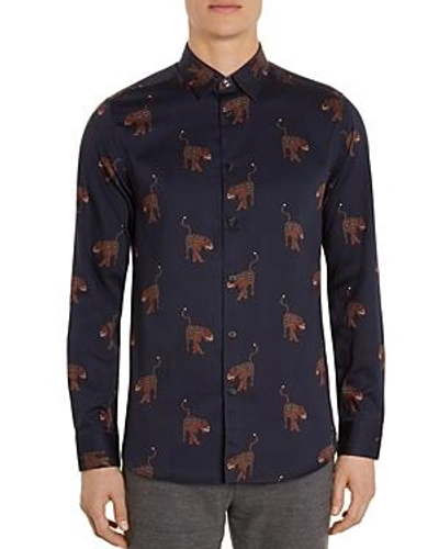 Ted Baker Pantha Slim Fit Panther Print Sport Shirt In Navy