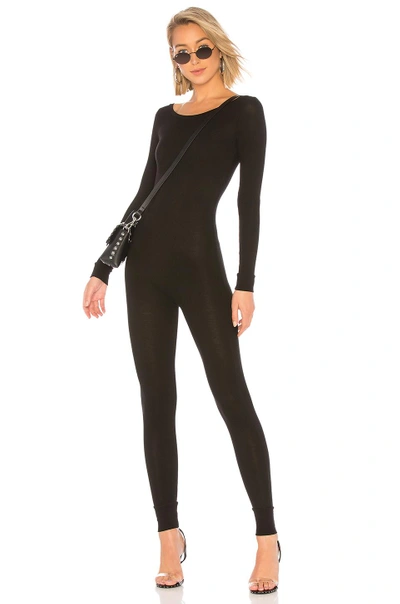 Enza Costa Rib Long Sleeve Fitted Jumpsuit In Black