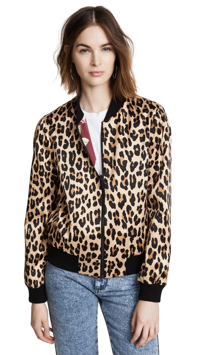 Alice And Olivia Lonnie Reversible Leopard Bomber Jacket In Hazy Floral Wine Leopard
