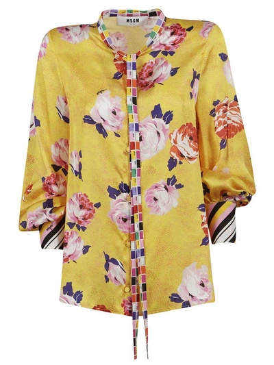 Msgm Contrast Trim Floral Blouse In Yellow
