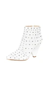 Sam Edelman Roya Studded Pointed-toe Leather Booties In Bright White Leather