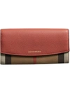 BURBERRY BURBERRY HOUSE CHECK AND LEATHER CONTINENTAL WALLET - RED