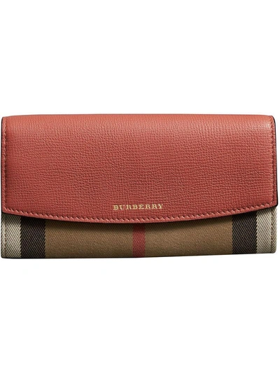 Burberry House Check And Leather Continental Wallet In Red
