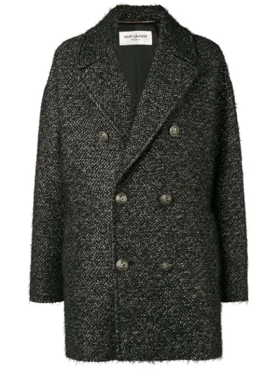 Saint Laurent Wool-blend Tweed Coat In Black