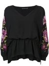 JOSIE NATORI FLORAL EMBROIDERED BLOUSE