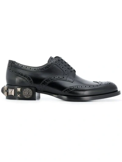 Dolce & Gabbana Studded Heel Lace Up Shoes In Black