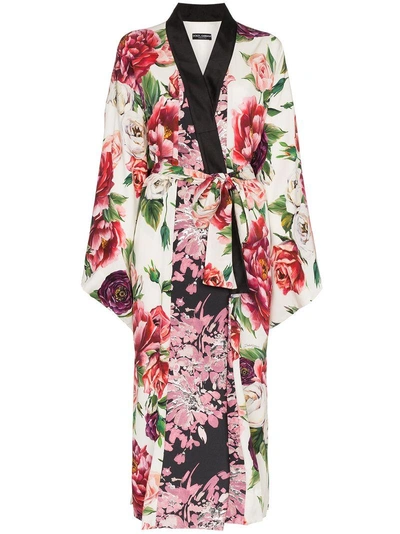 Dolce & Gabbana Peony And Rose-print Charmeuse Kimono Coat In Multicolour