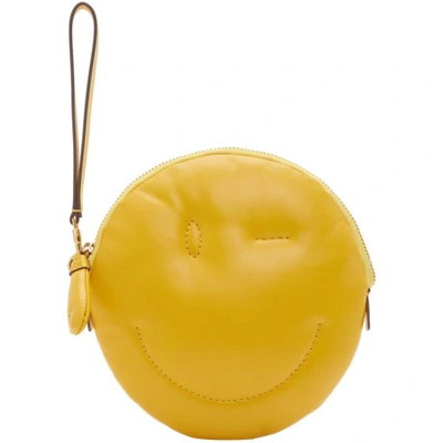 Anya Hindmarch Chubby Wink Quilted Textured-leather Clutch In Giallo 
