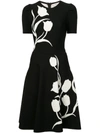Carolina Herrera Short-sleeve Tulip-jacquard Fit-and-flare Dress In Black White