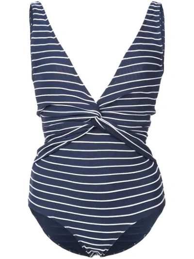 Jonathan Simkhai Striped Twist-front One-piece Swimsuit In Midnight