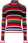 MSGM STRIPED RIBBED WOOL-BLEND TURTLENECK SWEATER