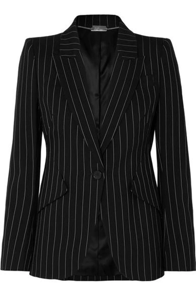 Alexander Mcqueen Striped Single Breasted Wool Jacket In Black