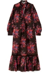MCQ BY ALEXANDER MCQUEEN LACE-TRIMMED FLORAL-PRINT SILK MAXI DRESS