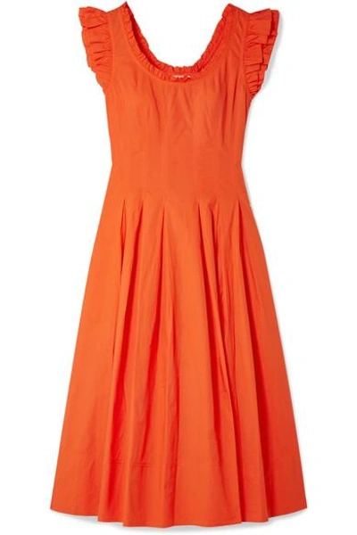 Ulla Johnson Camille Ruffled Lace-up Cotton-poplin Midi Dress In Papaya